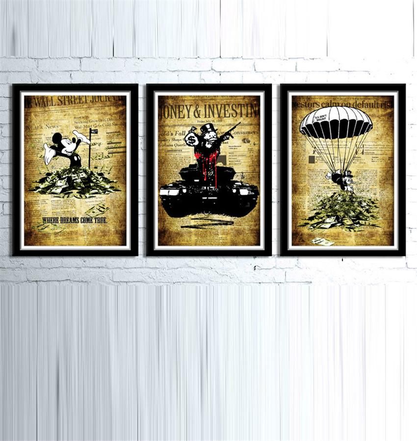 Alec Monopoly Banksy Inspired 3 Pieces Home Decor Hd Printed Modern Art Painting On Canvas Unframed Framed