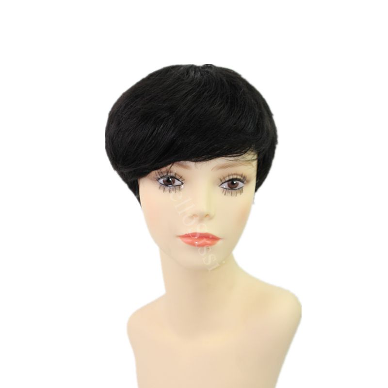 Blend Natural Hair With Bangs Pixie Cut Short Wigs For Black Women