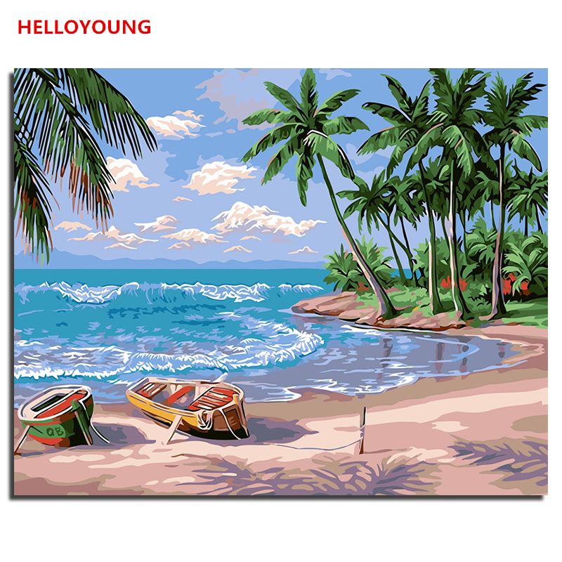 Acheter Helloyoung Peint à La Main Peinture à Lhuile Plage De