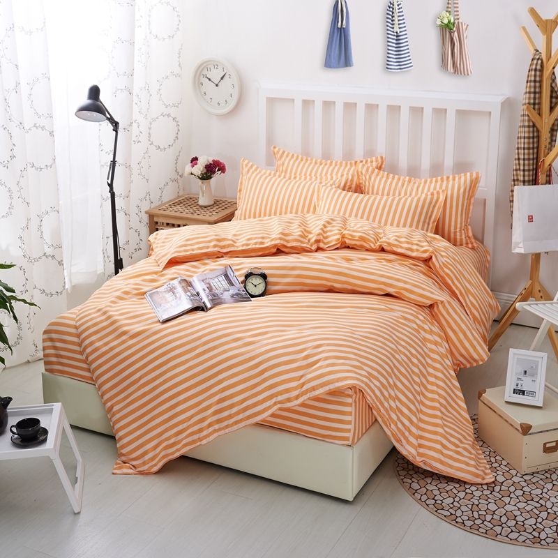 Bedding Set Nordic Orange Striped Comfortable Polyester Bed Sets Bedding Set Nordic Orange Striped Comfortable Polyester Bed Sets King Queen Size Bedsheet Bedspread Duvet Cover Pillowcase Black Toile Comforter