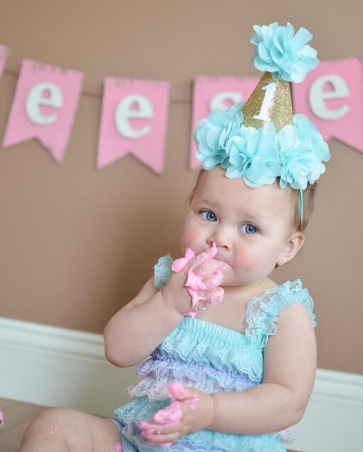 Baby 1st Birthday Party Hat Cap Fushia Glitter First Birthday Party