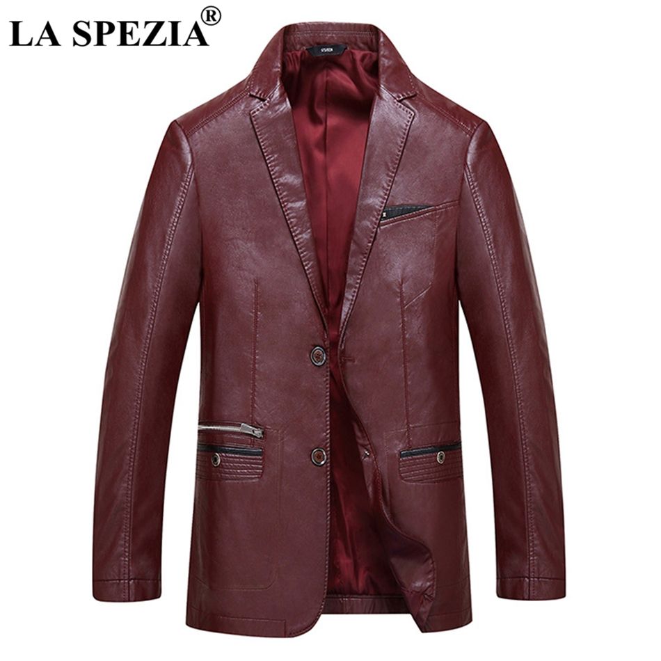 LA SPEZIA Burgundy Jacket Men Faux Leather Slim Fit Jackets With