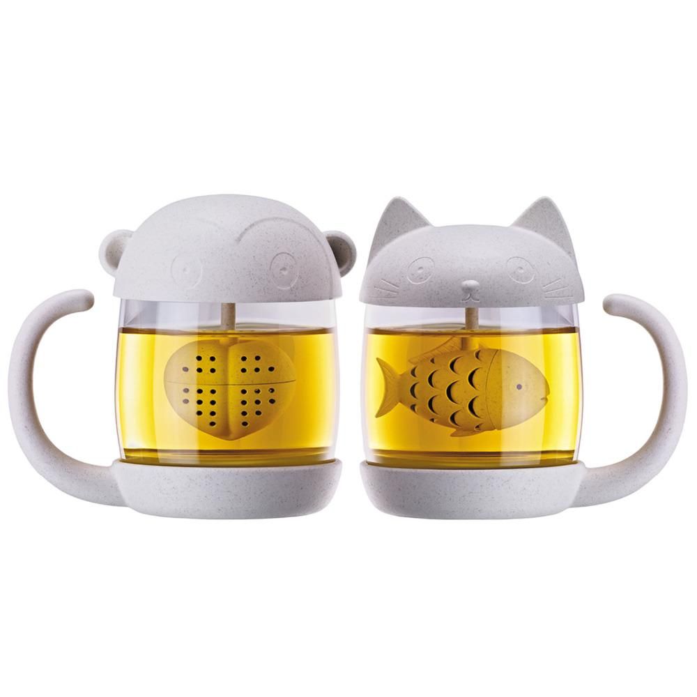 250ml 8oz Cute Monkey Cat Novelty Glass Tea Mug Coffee Cup Water Bottle Infuser Strainer Filter Christmas Birthday Gift Cartoon Cup Stackable Coffee Mugs