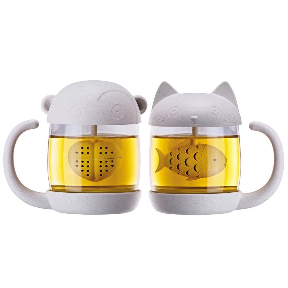 250ml 8oz Cute Monkey Cat Novelty Glass Tea Mug Coffee Cup Water Bottle Infuser Strainer Filter Christmas Birthday Gift Cartoon Cup Monkey Cat Mug Cartoon