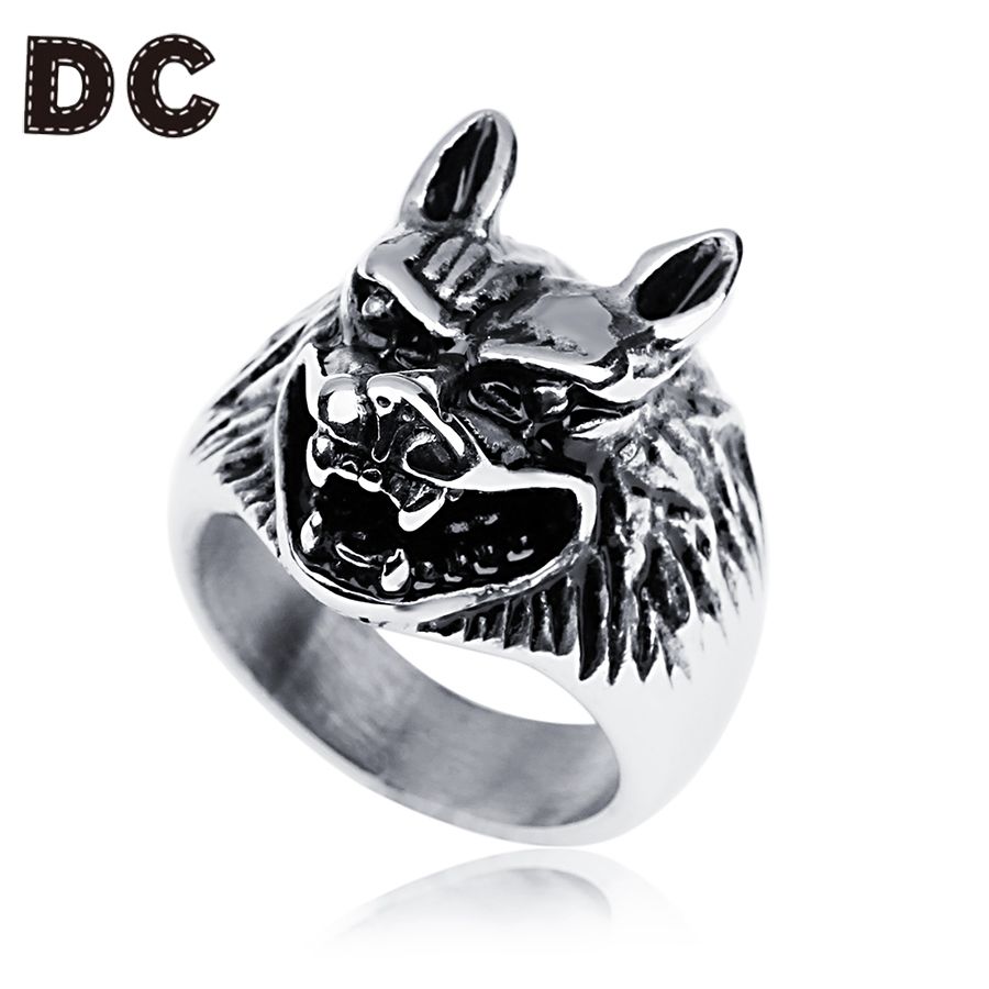 2018 Dc Vintage Punk Rings Stainless Steel Antique Silver Color Wolf Head Wide 9 13 For Women Male Festival Christmas Jewelry Ring From Sisan08