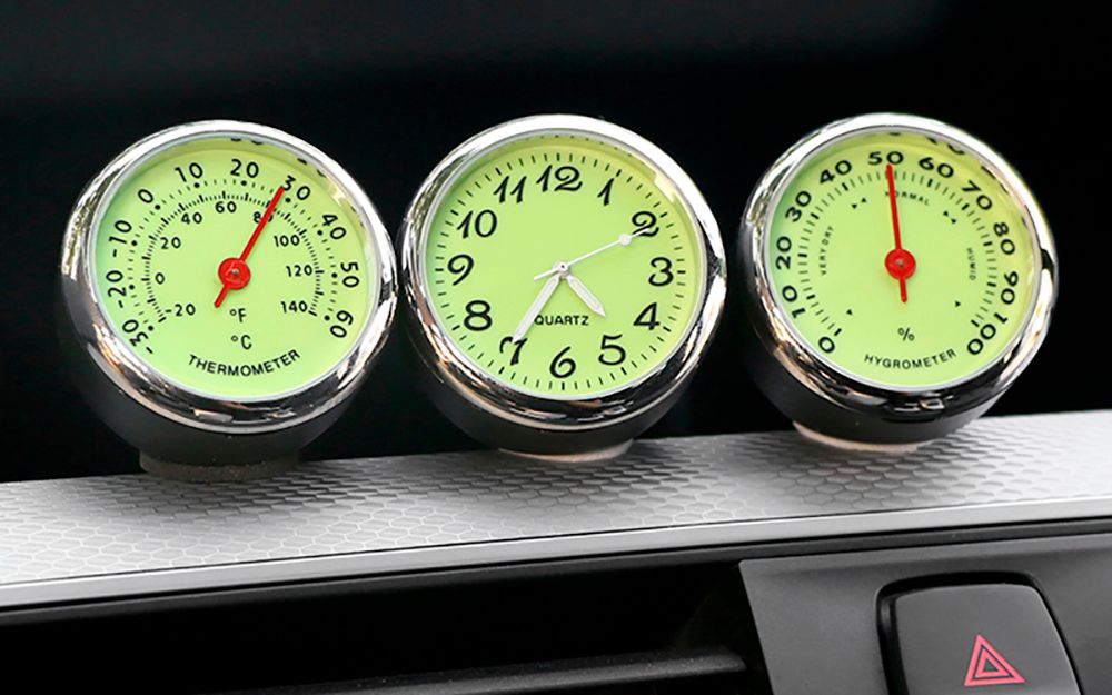 Auto Car Dashboard Decoration Ornaments Luminous Clock Thermometer Hygro ZJP 