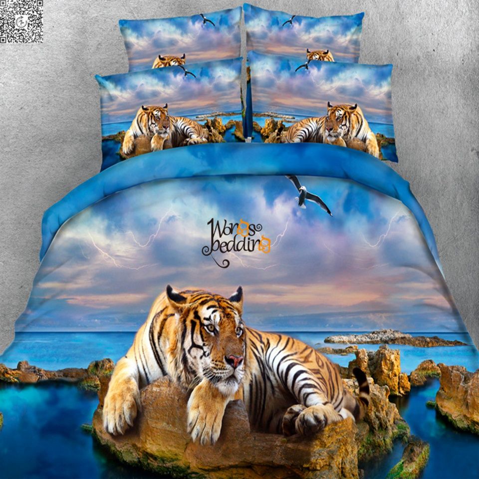 3D Bedding Set Tiger HD Digital Reactive Print Bedding Sets High Quality Queen Size With Pillowcase Duvet Cover Bed Sheet A Cover With Zipper Closure Not a
