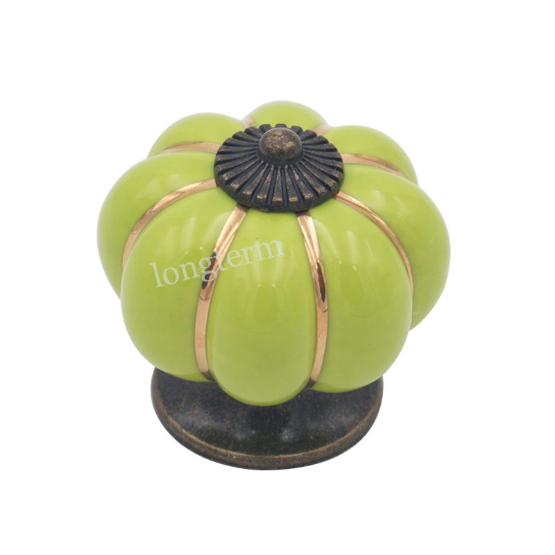 Beautiful Apple Agreen Ceramic Pumpkin Cabinet Pull Knob Zinc