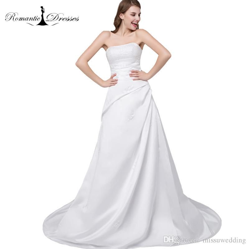 Discount Satin Elegant Crystals Wedding Dresses Romantic Dresses