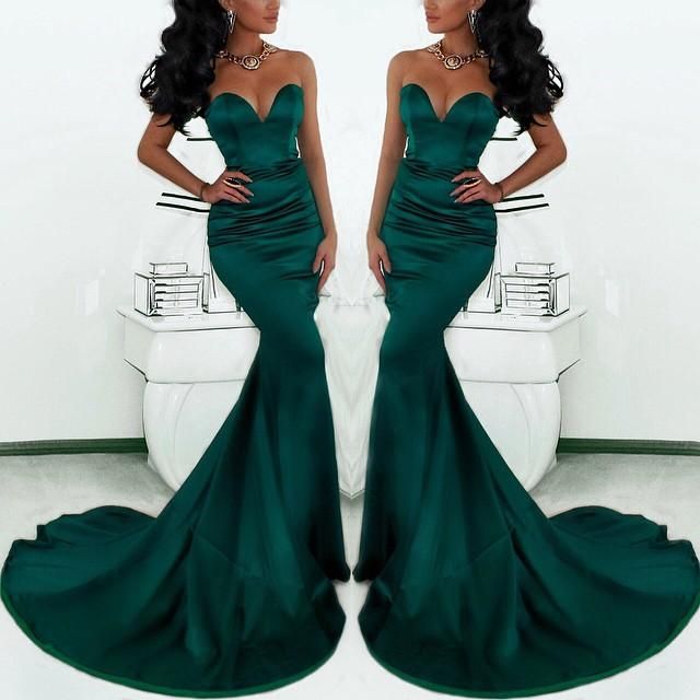 Gorgeous Sweetheart Long Emerald Green Mermaid Evening Gowns 2018 Satin ...