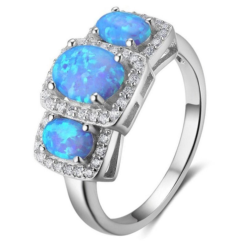 925 Sterling Silver~White Fire Oval Opal//Micro Pave Ring Choose Size