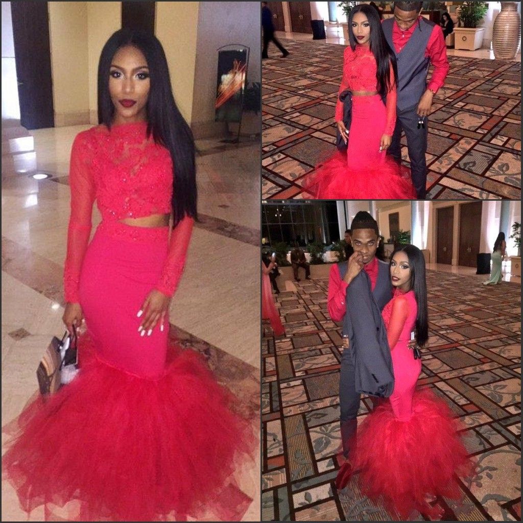 2018 African Style Mermaid Prom Dresses Two Piece Long Sleeve