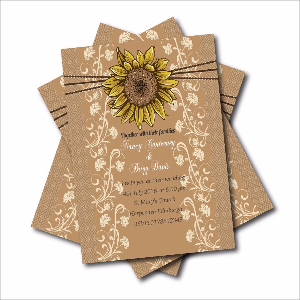 Rustic Country Sunflower Wedding Invitations Lace Bridal Shower