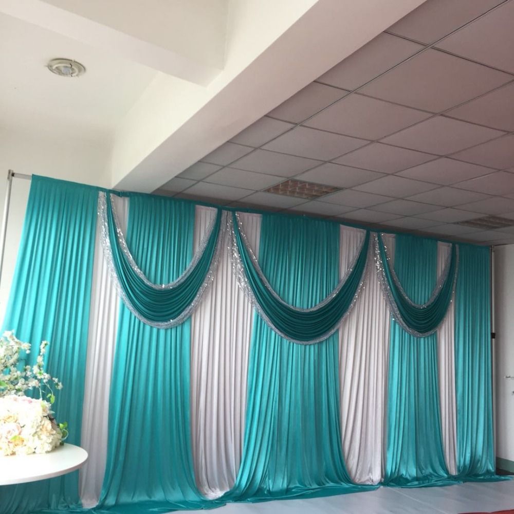 2019 Hot Sale Ice Silk Blue Teal Silver Swag And Blue Drapes