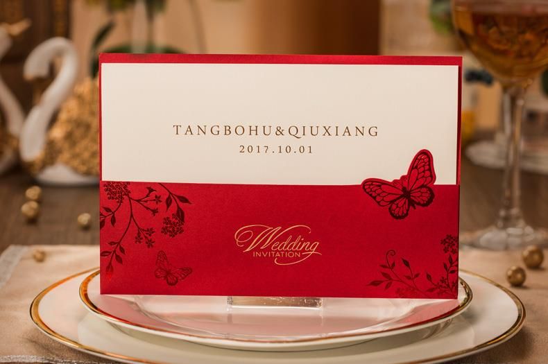 red butterfly wedding invitation cards with envelope seal sticke free online event invitations