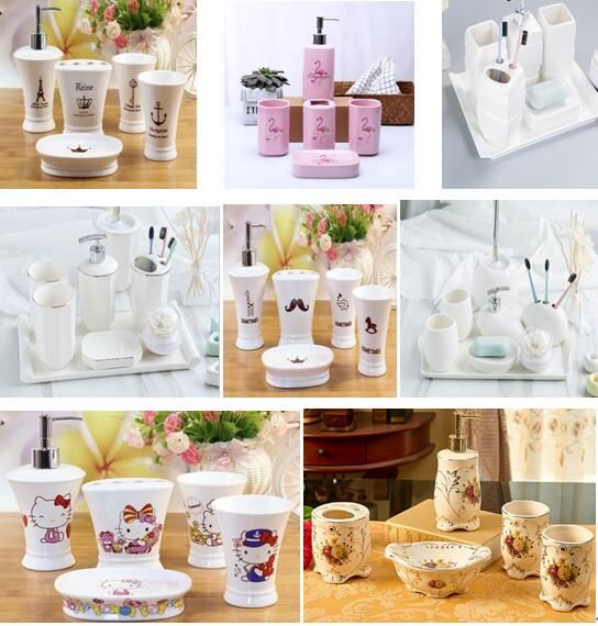 Acquista Bianco E Nero Rosa Colori Accessori Da Bagno In Ceramica Elegante 5 Pezzi Set Da Bagno 1 Bottiglia Di Sapone + 1 Porta Sapone + 1 Porta Spazzolino