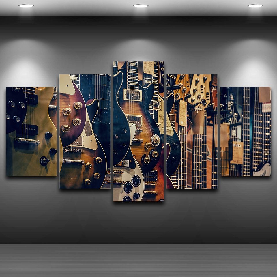 2020 5 Panel Guitars Instrument Framed Wall Art Picture Spray Oil