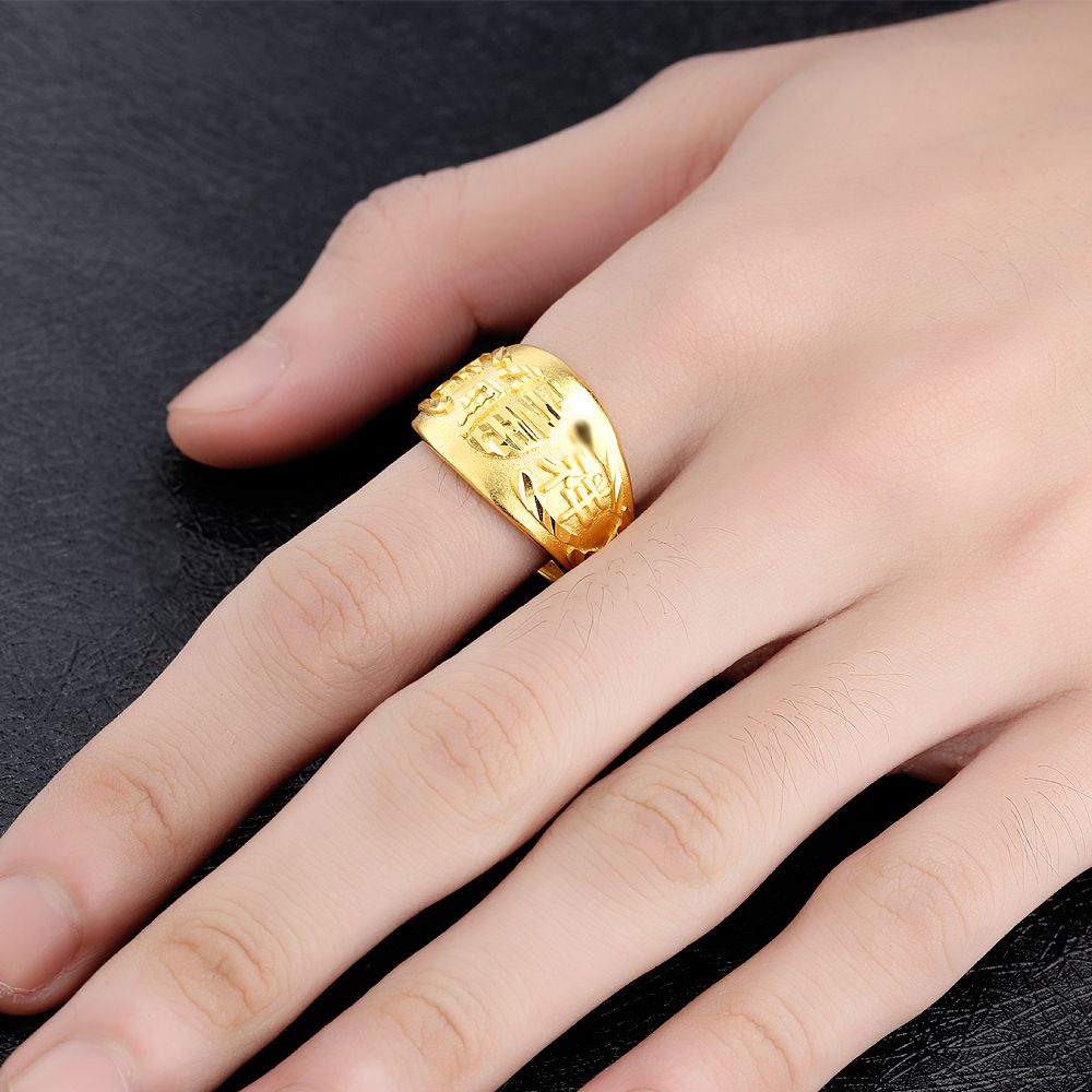 2021 Classic Gold Ring Men/Women Gift Chinese Carving Gold Color 15MM