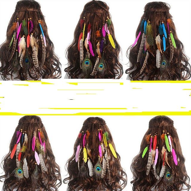 Girls Fashion Boho Colorful Feather Headband Festival Hippie Hair