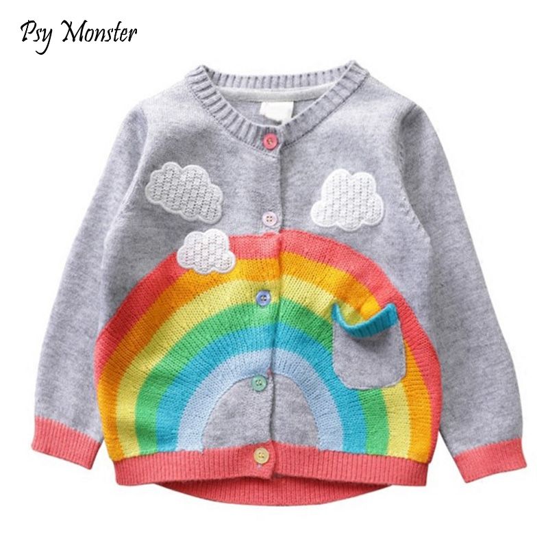 Girls Sweater Cardigan Coat Spring autumn New Kids Short Sweatershirts Children Rainbow Clouds Cotton Outwear