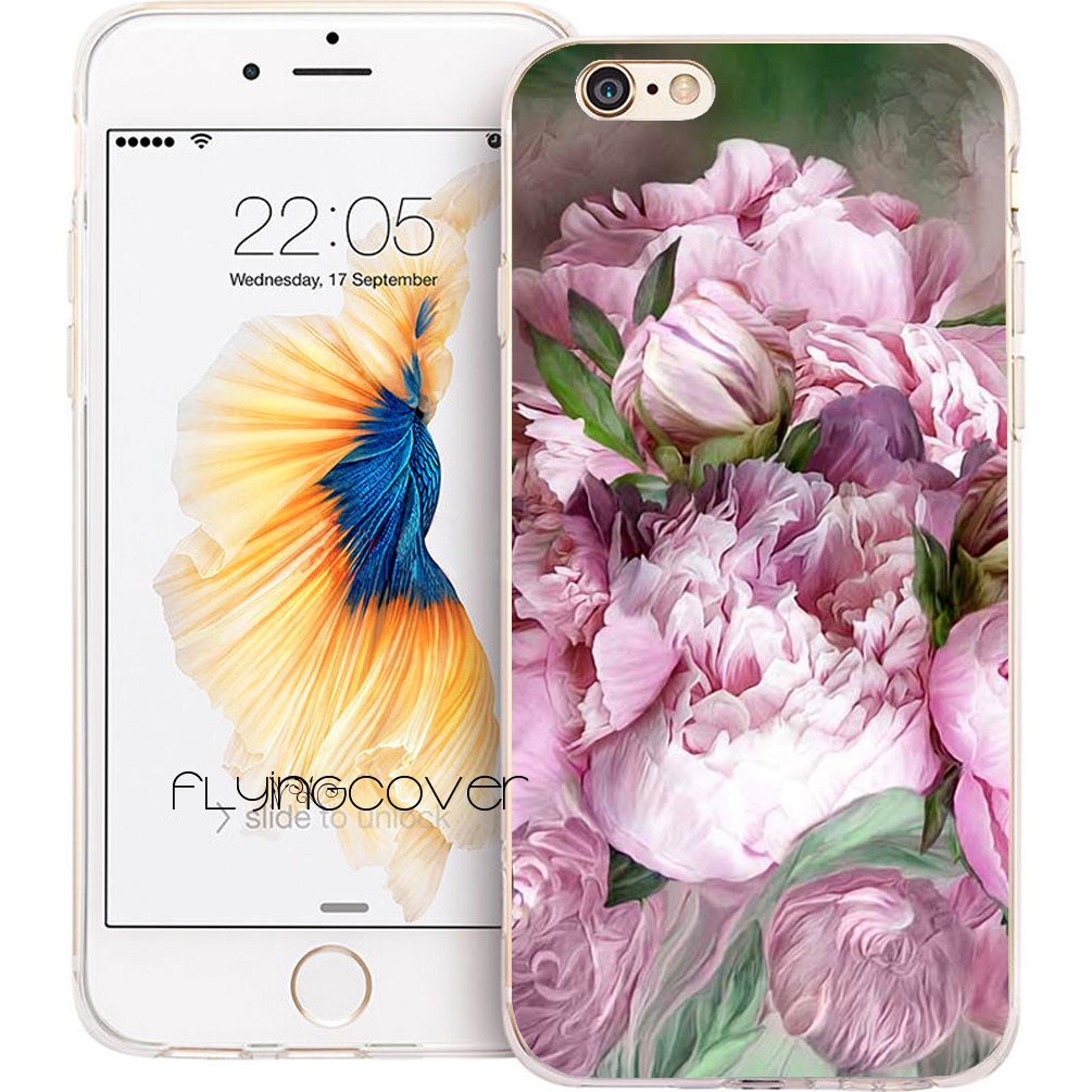 Coque Fleur Pivoine Dessin Transparent Souple Tpu Silicone Couverture De Téléphone Pour Iphone X 7 8 Plus 5s 5 Se 6 6s Plus 5c 4s 4 Ipod Touch 6 5