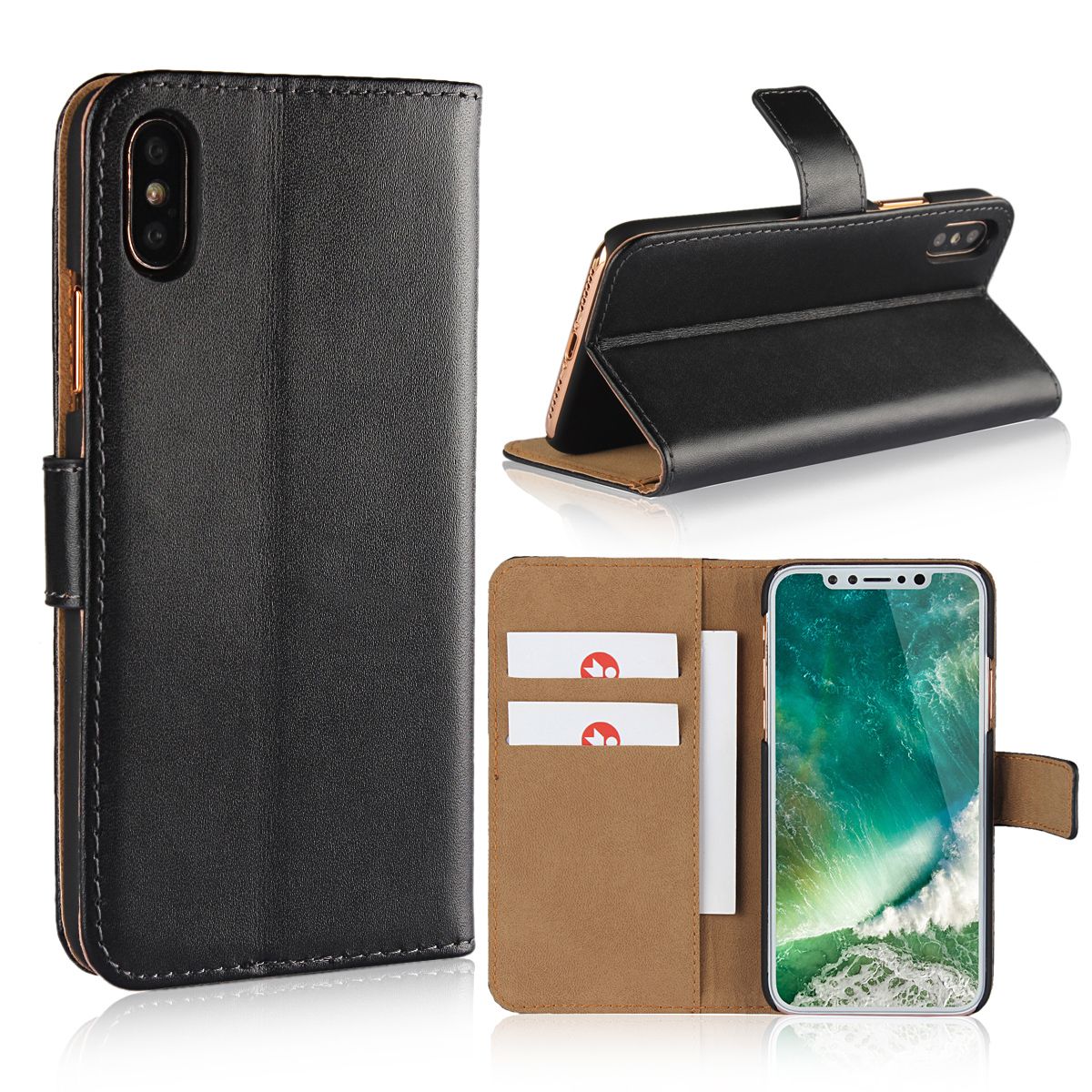 Handy Folding Case Protective Cover For IPhone X Genuine Leather Book
