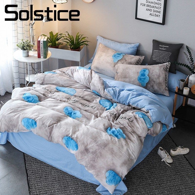 Solstice Home Textile Gray Blue Cloud Duvet Cover Pillowcase Flat Solstice Home Textile Gray Blue Cloud Duvet Cover Pillowcase Flat Sheet Kid Teen Bedding Set Boy Girl Bed Linen King Twin 3 Fl Beddings Sets From
