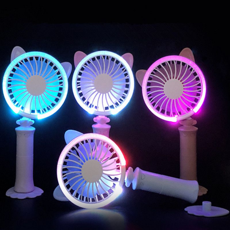 Mini Twisted Cat Fan USB Handheld Handy Desk Lamp with Colorful Night
