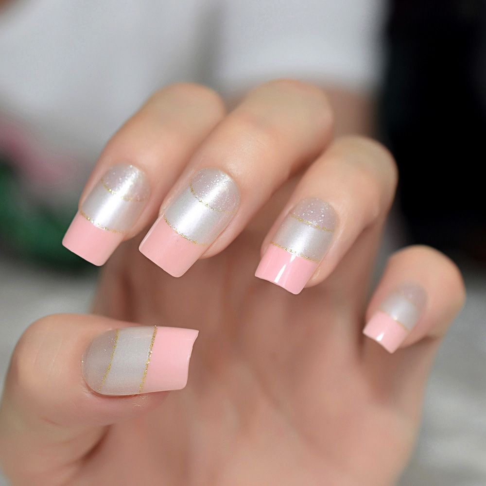 Acquista Baby Rosa Francese Consigli Unghie Finte Perla Linea Oro