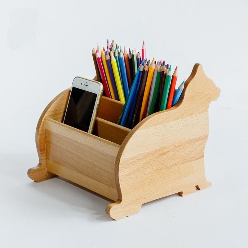 2018 Wooden Desk Organizer Eco Natural Wood Creative Kitten Shape 2018 Wooden Desk Organizer Eco Natural Wood Creative Kitten Shape Stationary Cosmetics Storage Box Table Sundries Remoter Holders From Xiaotouming