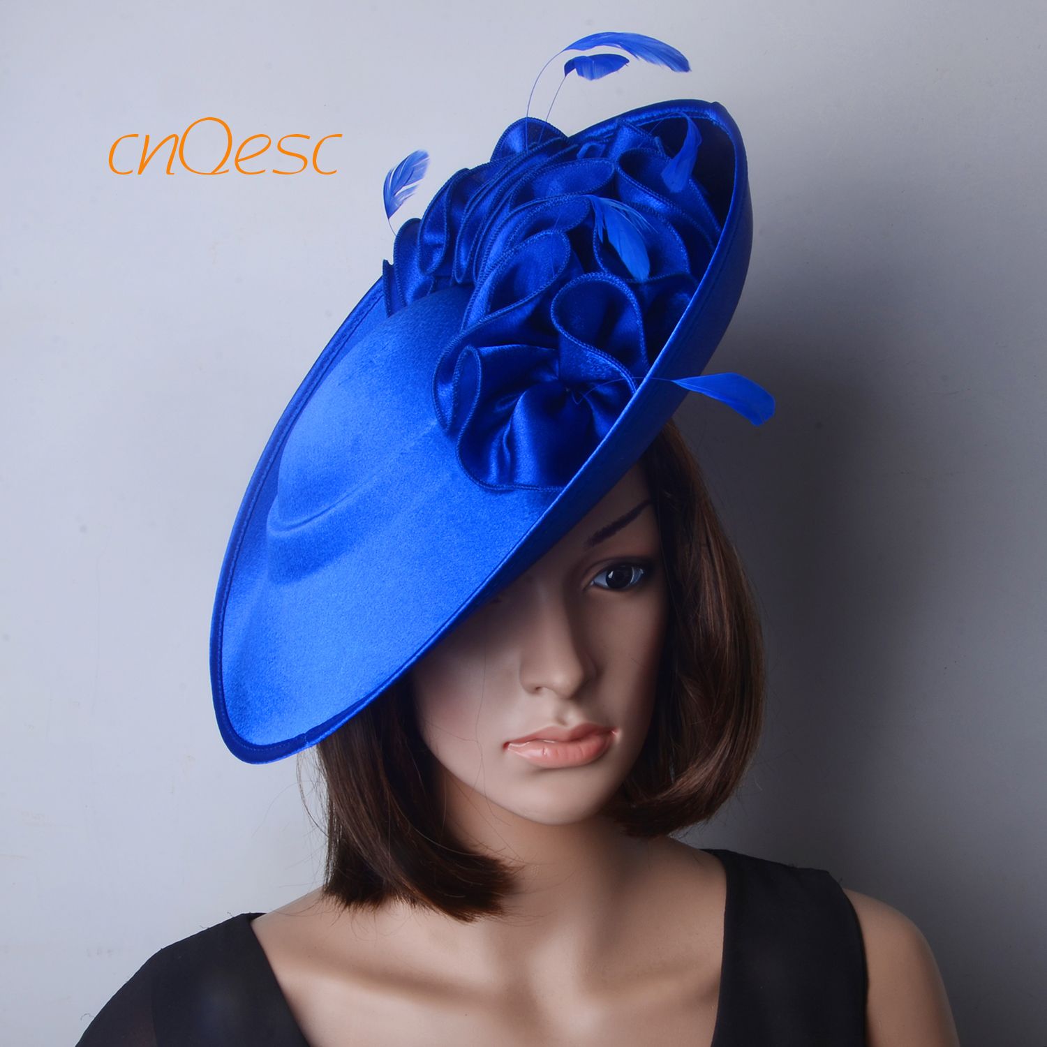 Royal Blue Large Saucer Satin Fascinator Formal Hat For Races Wedding