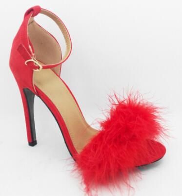 red fur sandals