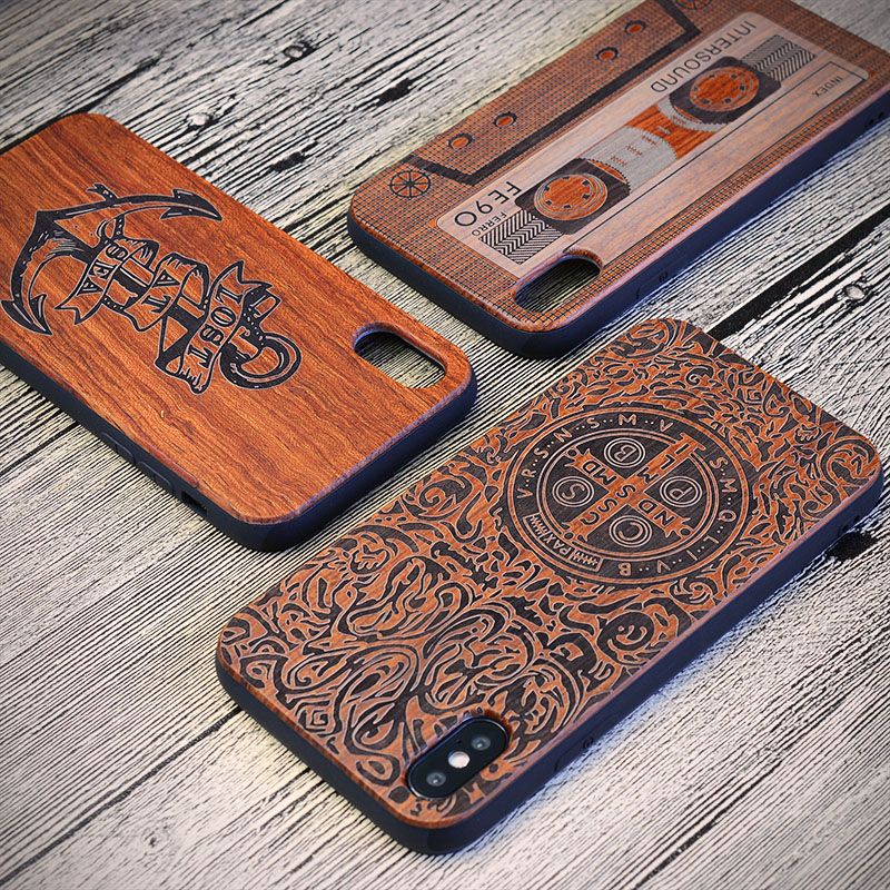 Custom Engraved 100 Natural Wood Cases For Iphone X 10 7 8 6 6s Plus