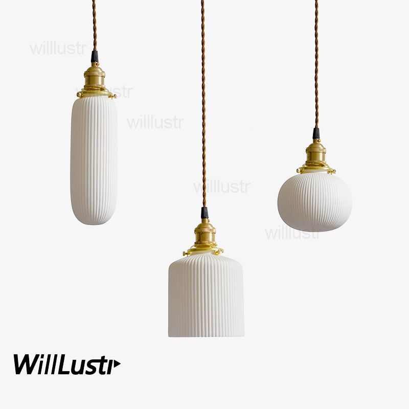 White Handmade Ceramic Pendant Lamp Modern Pleated China Suspension White Handmade Ceramic Pendant Lamp Modern Pleated China Suspension Light Hanging Restaurant Hotel Home Bedside Dinning Room Loft Cafe Ceiling