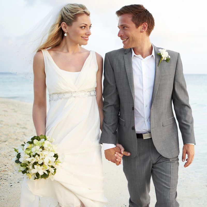 Gray Beach Wedding Suits Groom Tuxedos Slim Fit Bridegroom Men Suits