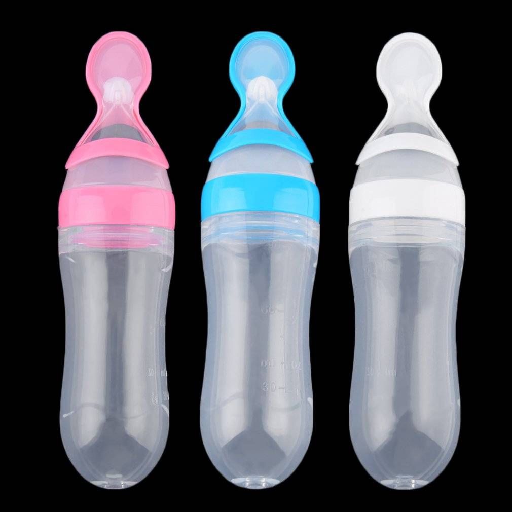 2020 Baby Silicone Squeeze Feeding Bottle With Spoon Food Rice