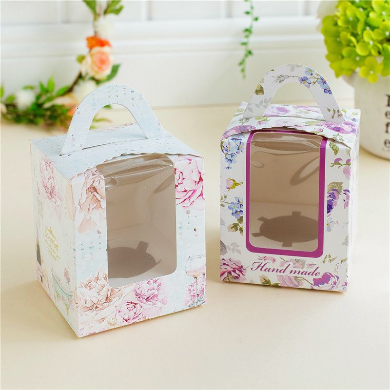 50 x single cupcake muffin fairy cake boxes with clear window flower fairy wrapping paper