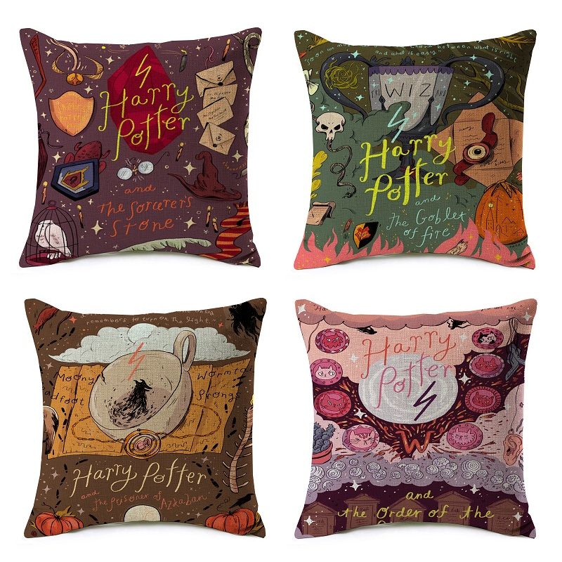 Harry Potter Cushion Covers 8 Styles Cartoon The Goblet Of Fire Covers 8 Styles Cartoon The Goblet Of Fire Witch Hat Sofa Decorative Thick Linen Cotton Pillow Case 45x45cm Replacement Cushions For Wicker Patio