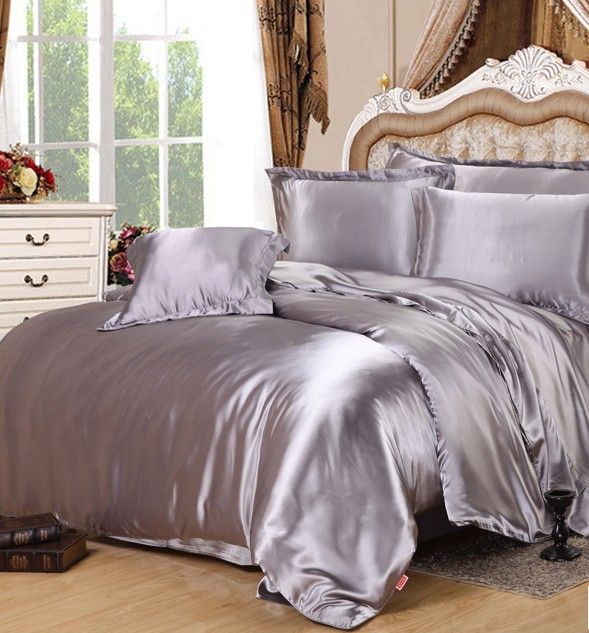 Silver Silk Comforter Sets Grey Satin Bedding Set Sheets Duvet Cover Silver Silk Comforter Sets Grey Satin Bedding Set Sheets Duvet Cover Bed In A Bag Sheet Quilt King Queen Size Twin Double Designer