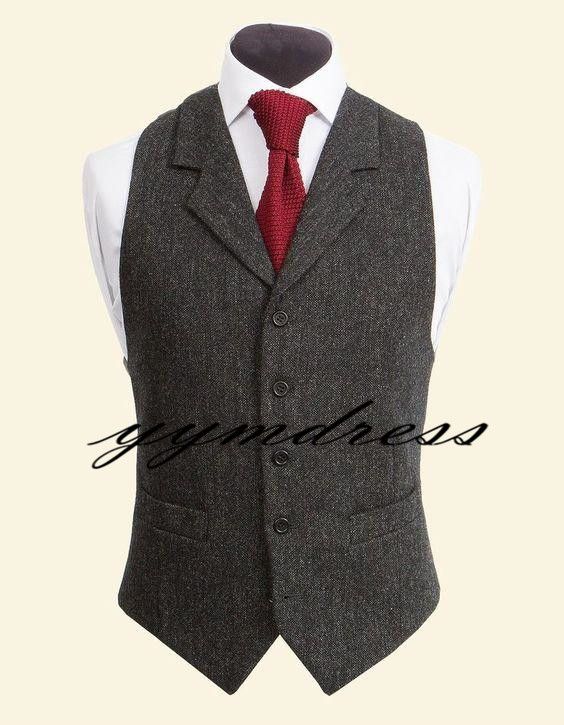 Tweed Wedding Groom Vests Groomsmen Vests Men s Suit Vest Dress Vest 