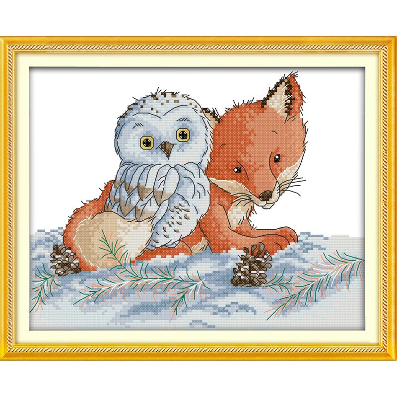 2021 The Fox And The Owl Stamped Cross Stitch Kits DMC Needlework