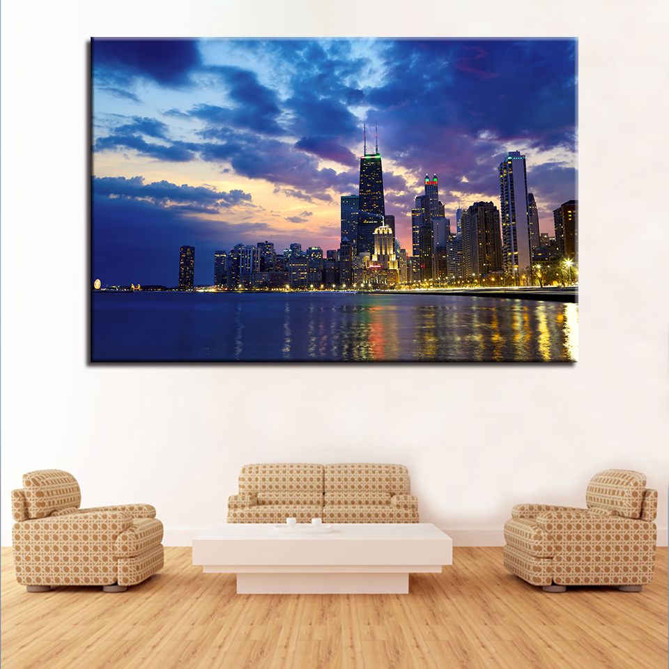 2018 Canvas Wall Art Pictures Framework Room Home Decor Pcs Busy 2018 Canvas Wall Art Pictures Framework Room Home Decor Pcs Busy City Chicago Night View Paintings Hd Prints Building Poster From Jonemark2018