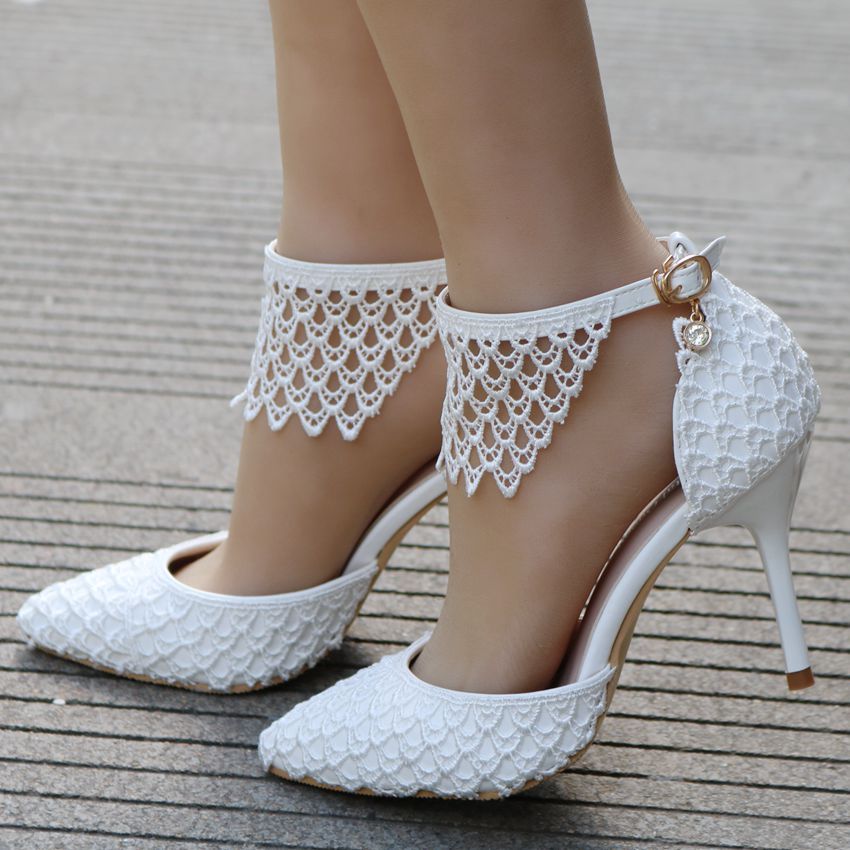 Platform Formal Dress Shoes Prom Banquet Women Shoes White Lace Pump
