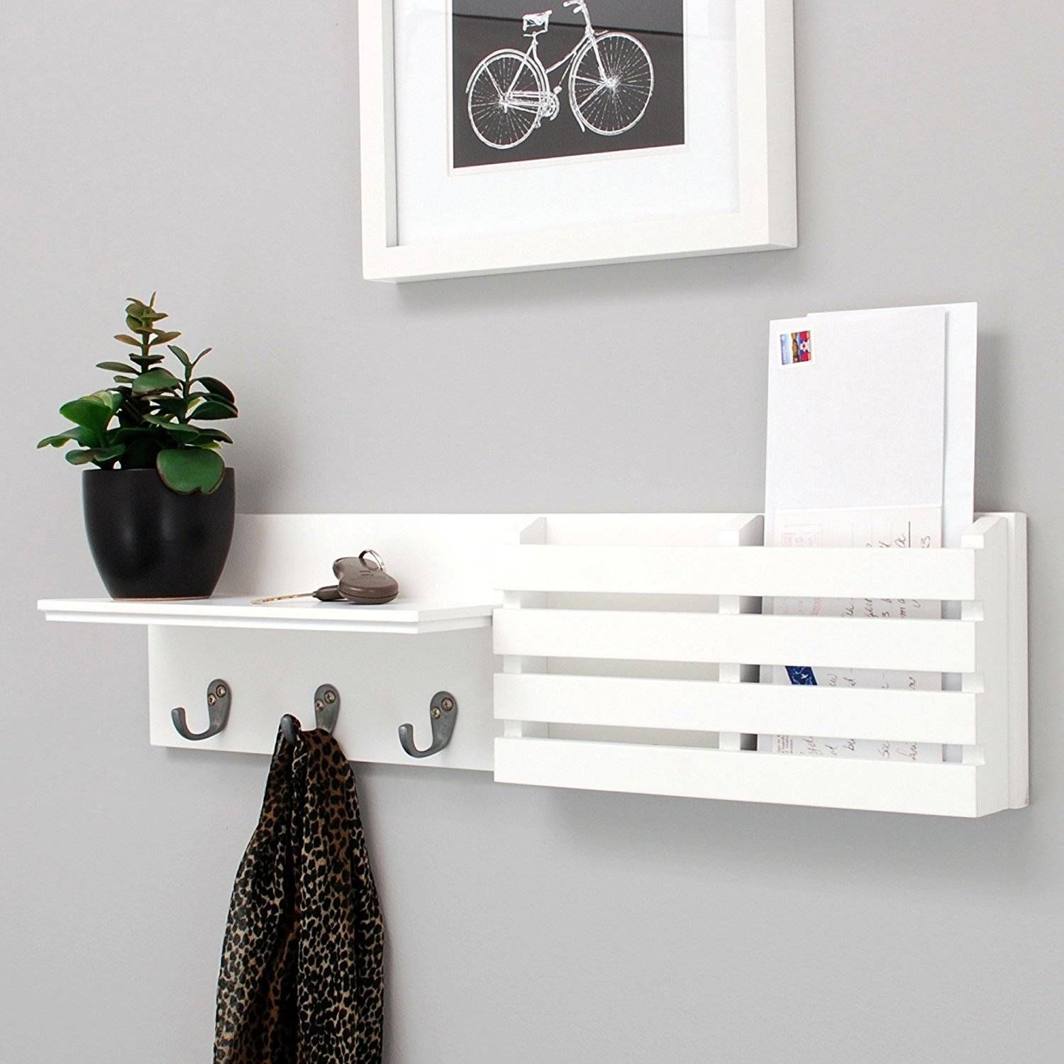 Wall Mounted Shelf And Mail Holder With 3 Hooks 24 Wall Mounted Shelf And Mail Holder With 3 Hooks 24