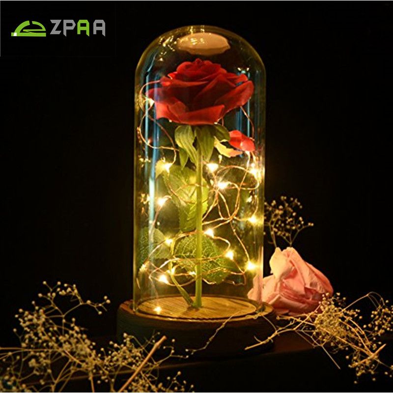 2019 Led Red Rose Desk Lamp String Light Battery Powered Night Led Red Rose Desk Lamp String Light Battery Powered Night Glass Cover Romantic Valentine S Day Birthday Gift Decoration
