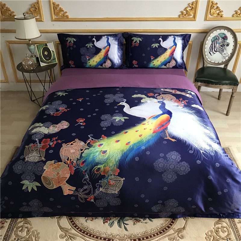 Oriental Style Pea Bohemia Bedding Set Queen King Size Bed Sheet Oriental Style Pea Bohemia Bedding Set Queen King Size Bed Sheet Blue Purple Green Cotton Jacquard Silk Duvet Cover Twin Covers Vintage