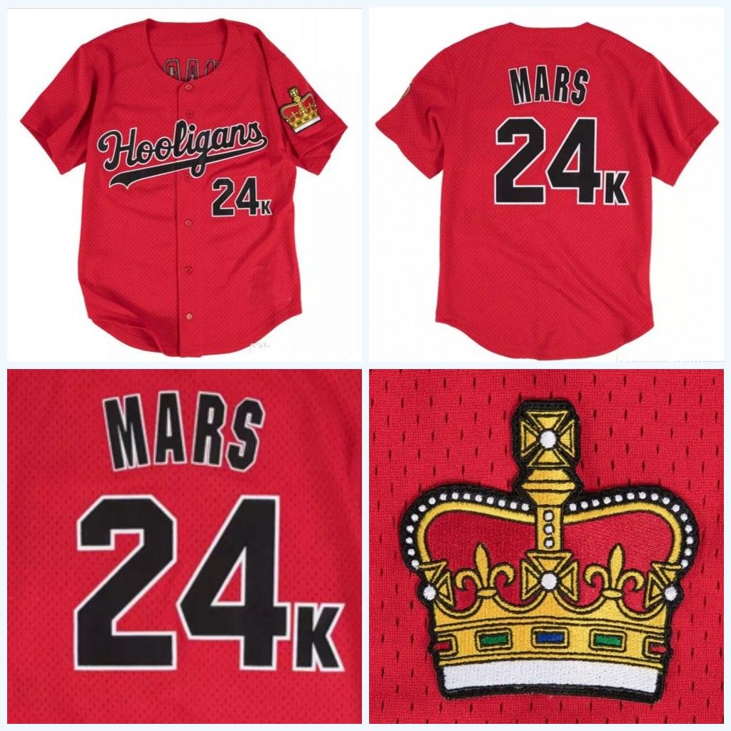 24K Bruno Mars Hooligans Mens BET Awards Vintage Baseball Jersey All