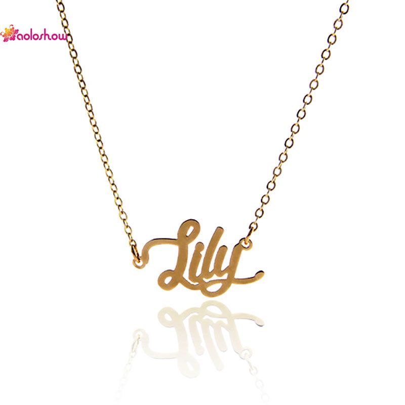 Personalized Name Necklace For Girl Custom Monogram Design Gold Plating Stainless Steel Charm Lily Nameplate Nl 2433