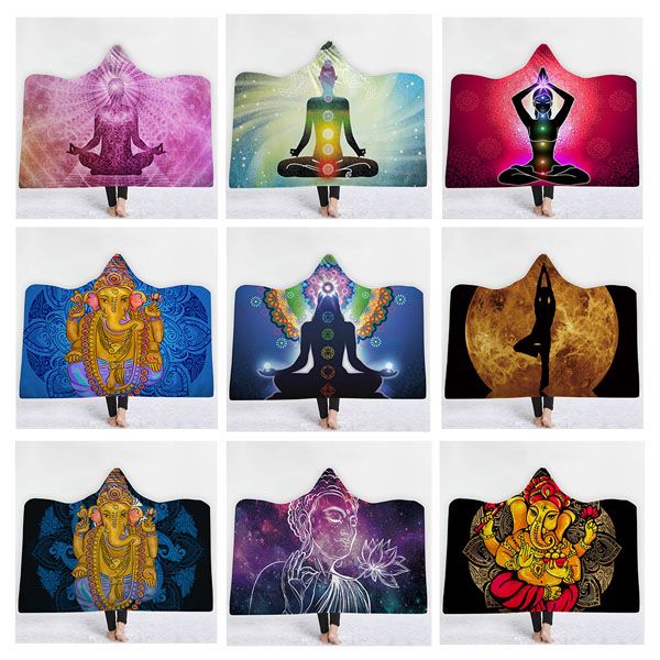 3D Printed Mandala Hooded Plush Blanket Adult Soft Warm Wrap Washable Thick Nap