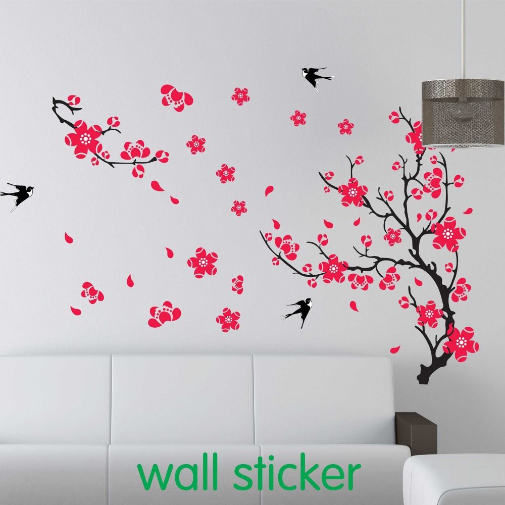 1 Set Large Swallow Plum Blossom Wall Sticker For Bed Room Decoration Pvc Home Decal Cherry